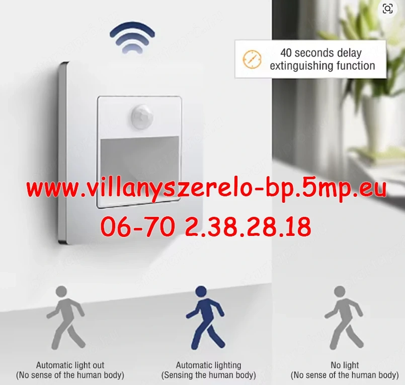 Süllyesztett Biztonsági mozgásérzékelős LED fali lámpa PIR mozgásérzékelővel, beltéri 