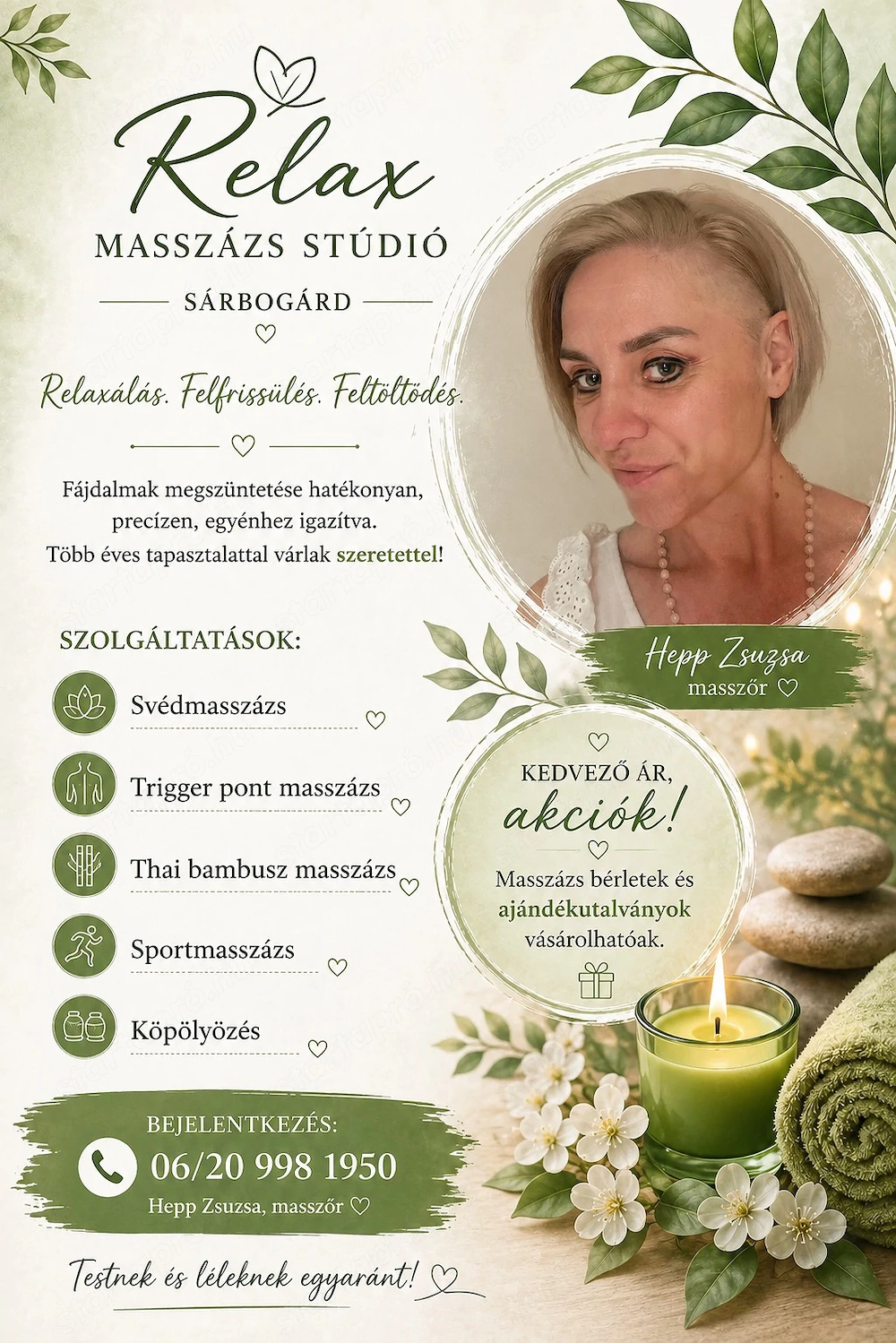 Fájdalomcsillapító, regeneráló, relaxáló masszázs