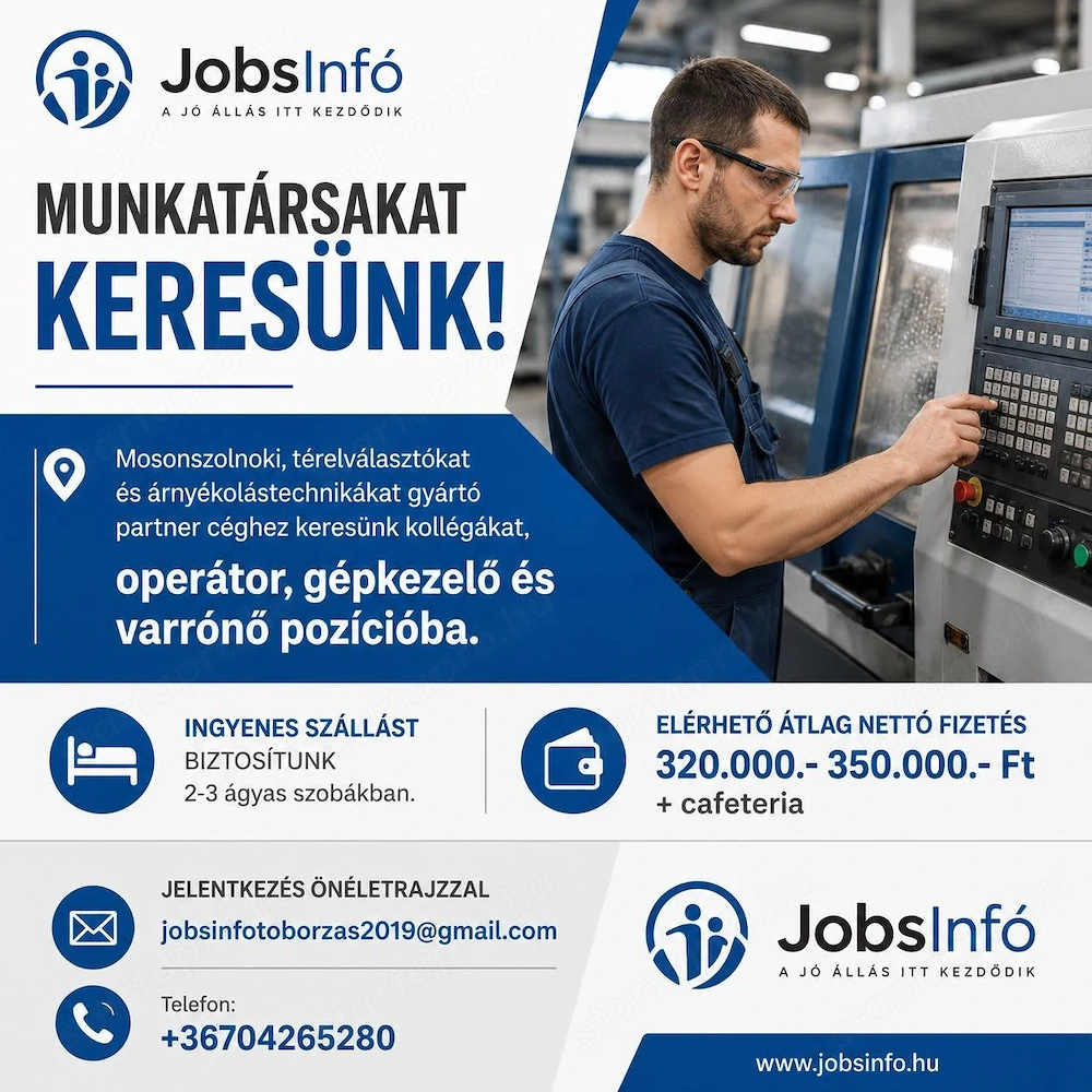 Gépkezelő operátorokat keresünk