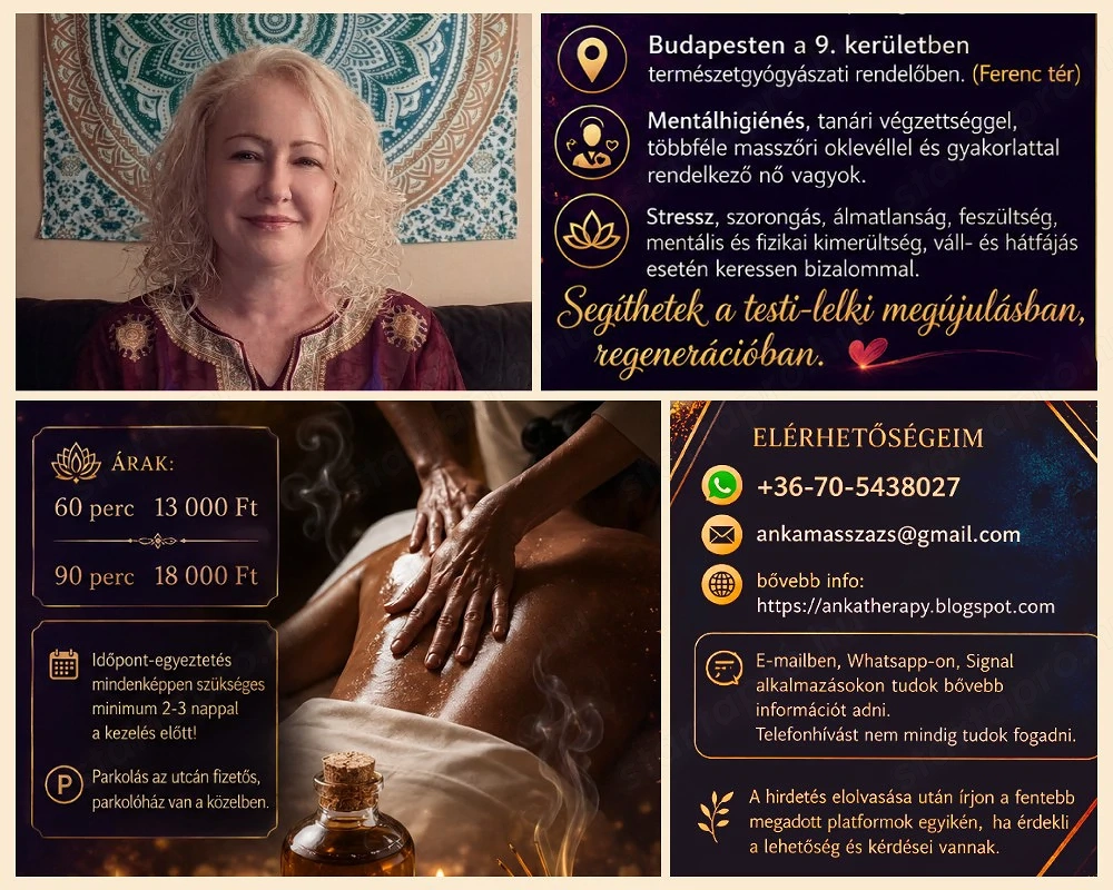 Masszázs (sport, svéd, indiai, relax) kora reggeli órákban is Budapesten (9. ker.)