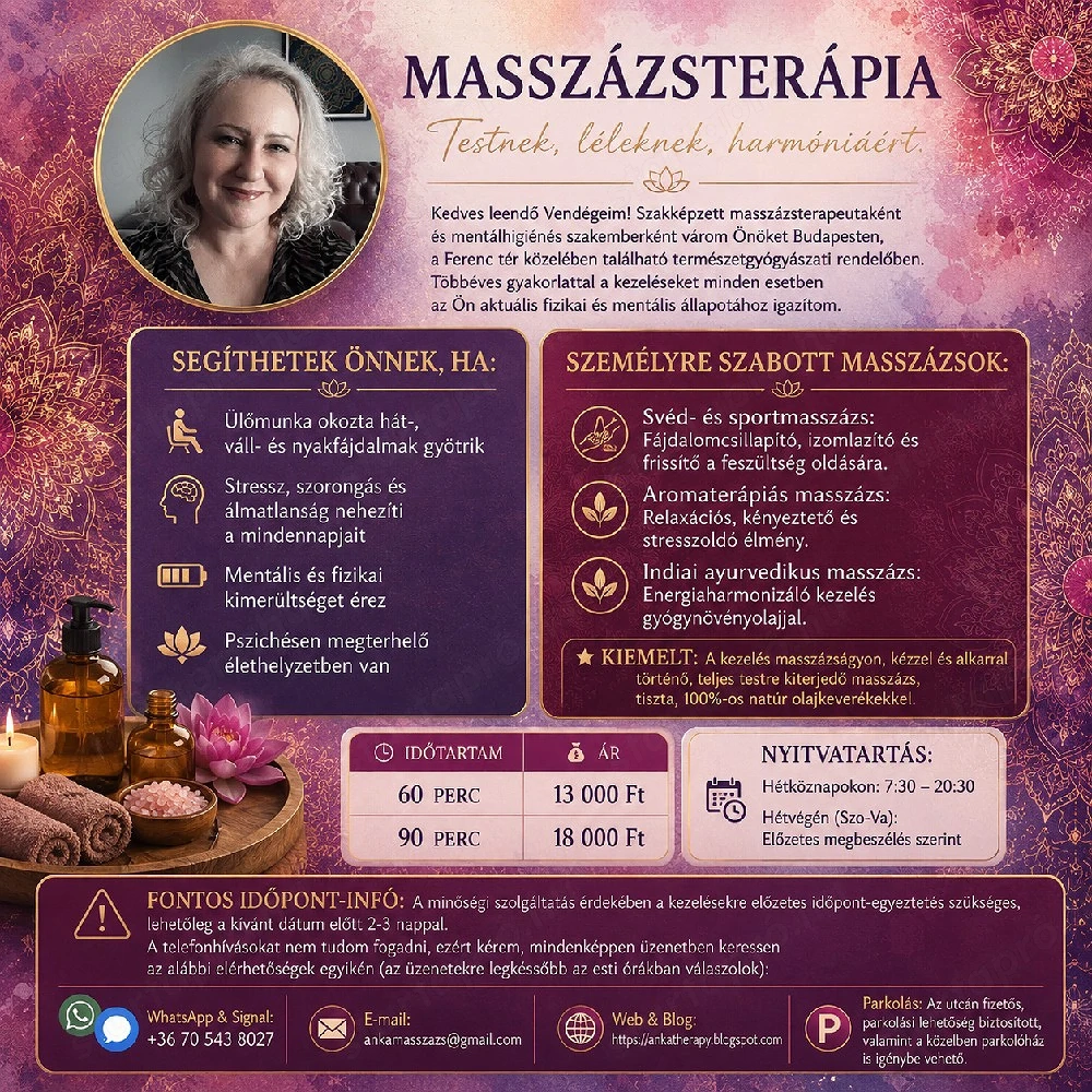 Stresszoldó, aromaterápiás relaxációs és izomlazító masszázs Budapesten (kérem olvassa végig...)