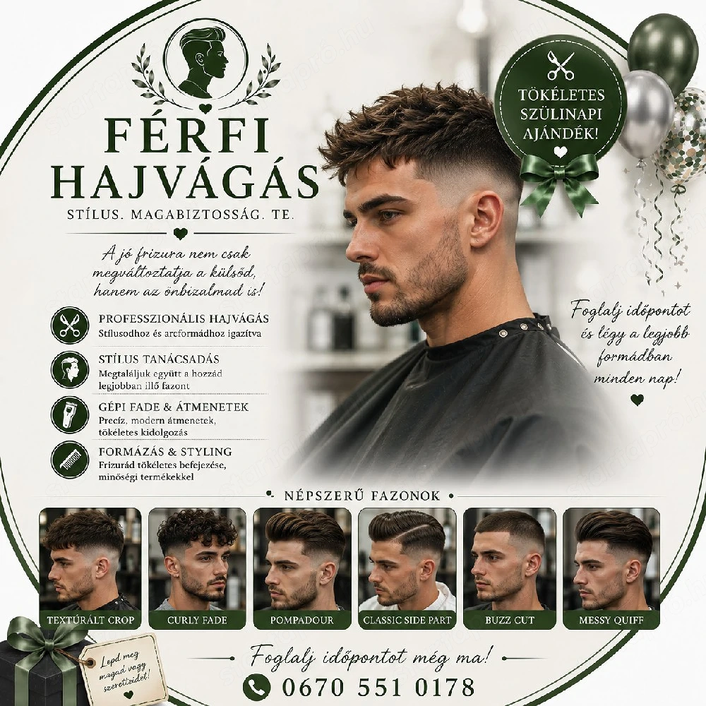 Férfihajvágás 06705510178 Vecsés