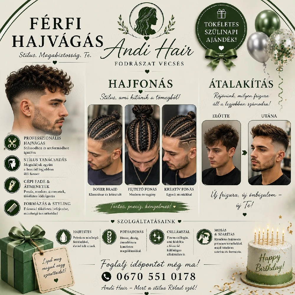 Férfi hajfonas Vecsés 06705510178