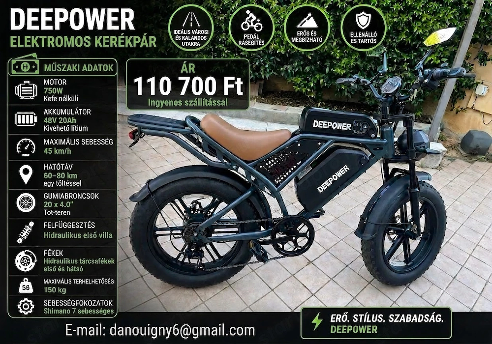 DEEPOWER 750W elektromos FAT BIKE   Új és nagy teljesítményű