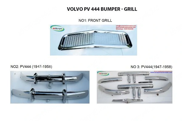 Bumper and grill for Classic Volvo PV 444 (1947-1958) by stainless steel new 