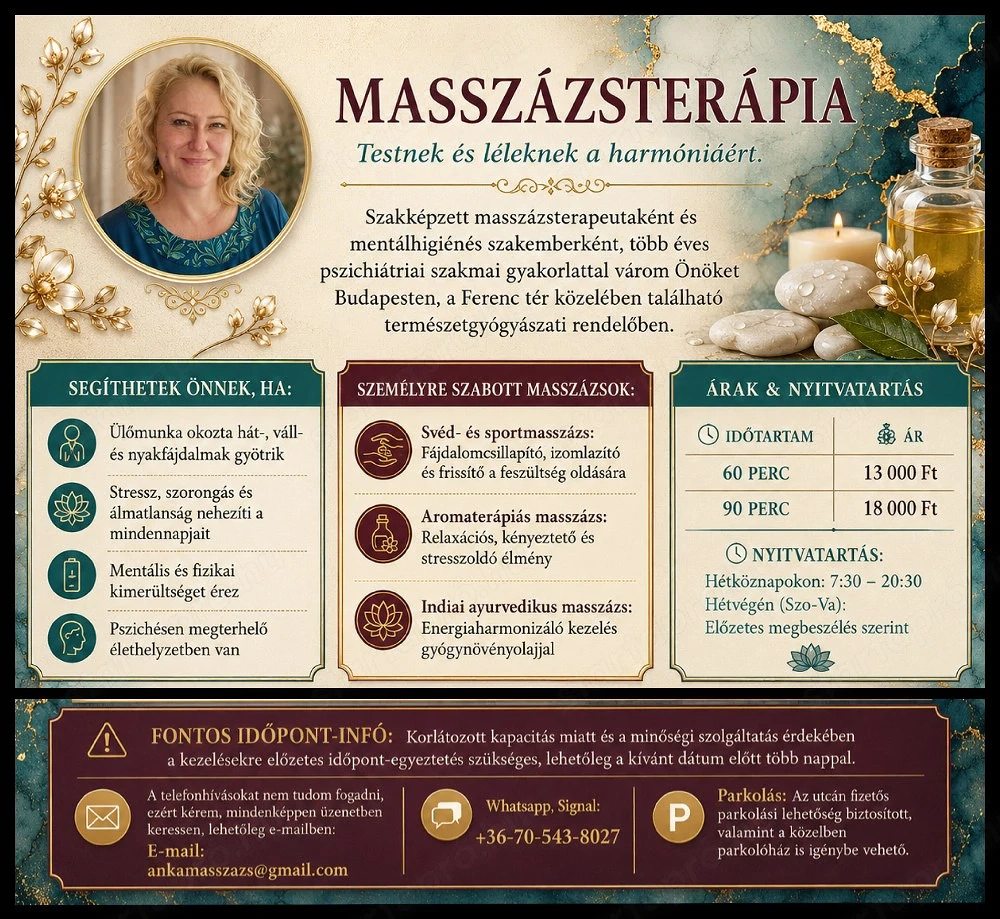 Stressz, kimerültség elleni masszázs szellemi- és irodai munkát végzők részére Budapesten
