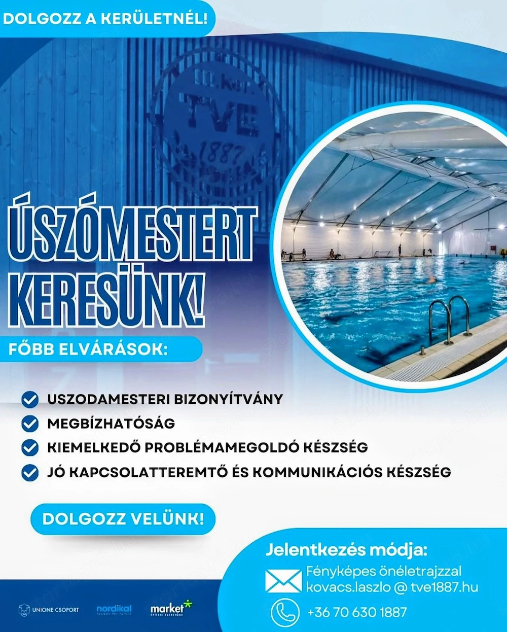 Úszómester munkatársat keresünk szeptember 15-I kezdéssel