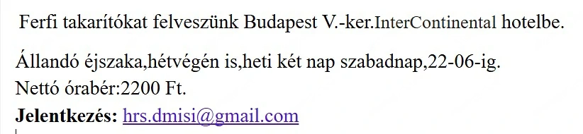  Ferfi takarítókat felveszünk Budapest V.-ker.InterContinental hotelbe.