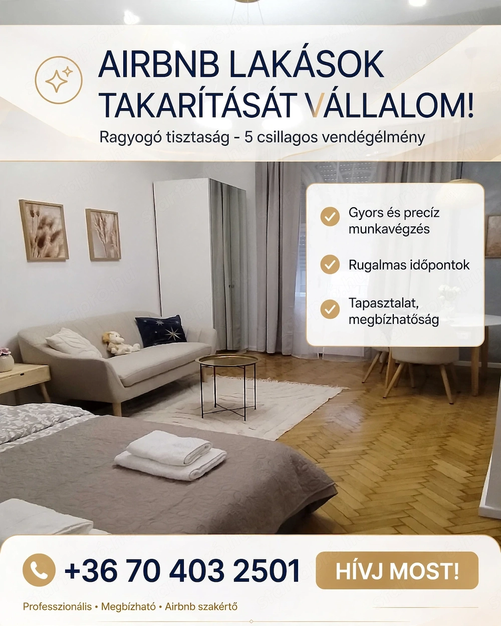 Rövidtávú lakás takarítás Airbnb takarítás 