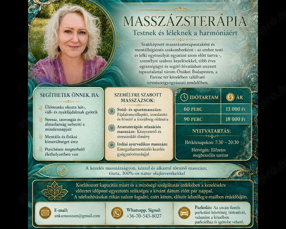 Anka masszázs - testi-lelki kimerültség, stressz; hát- és derékfájdalmak elleni masszázs Budapesten 