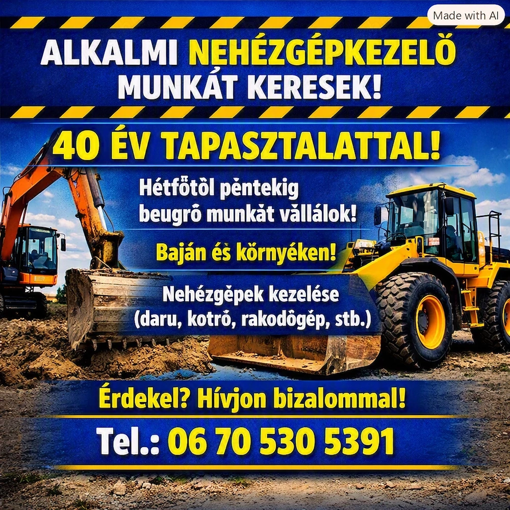 Nehézgépkezelő állást keresek Baján és környékén
