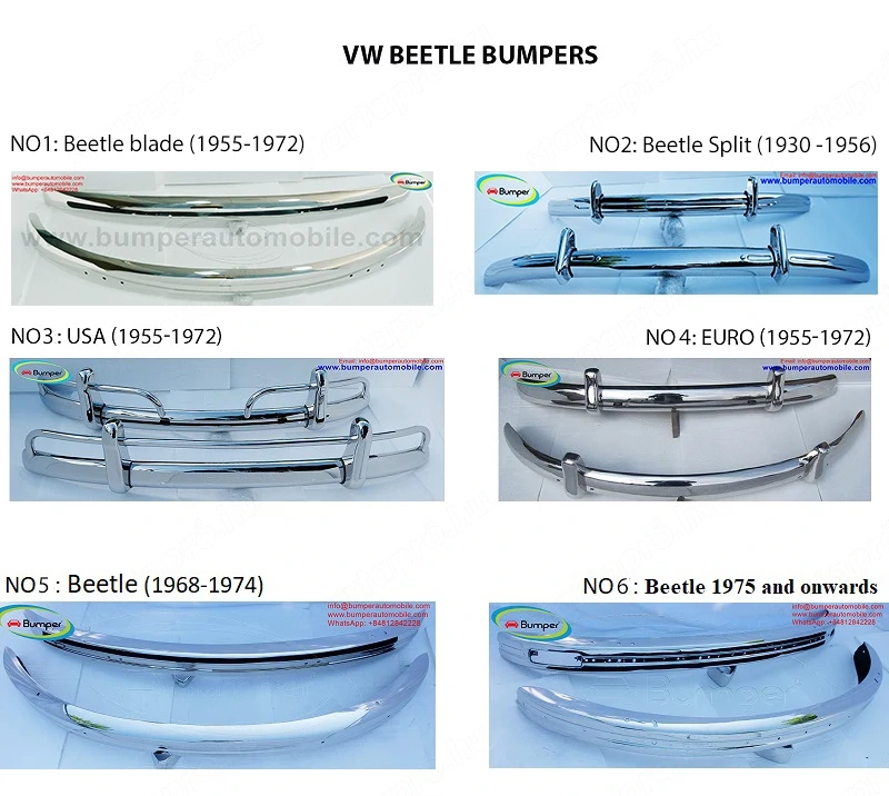 Volkswagen Beetle bumpers (1955-1975) and onwards by stainless steel (VW Käfer Stoßfänger satz)