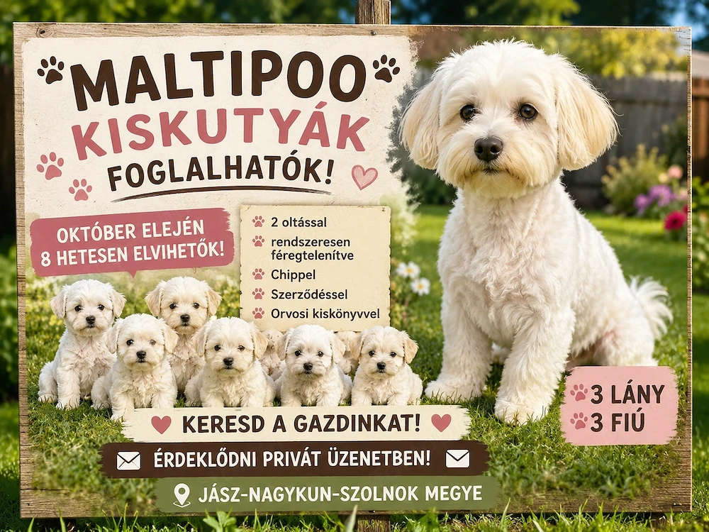 Maltipoo kiskutyák Október elején vihetők
