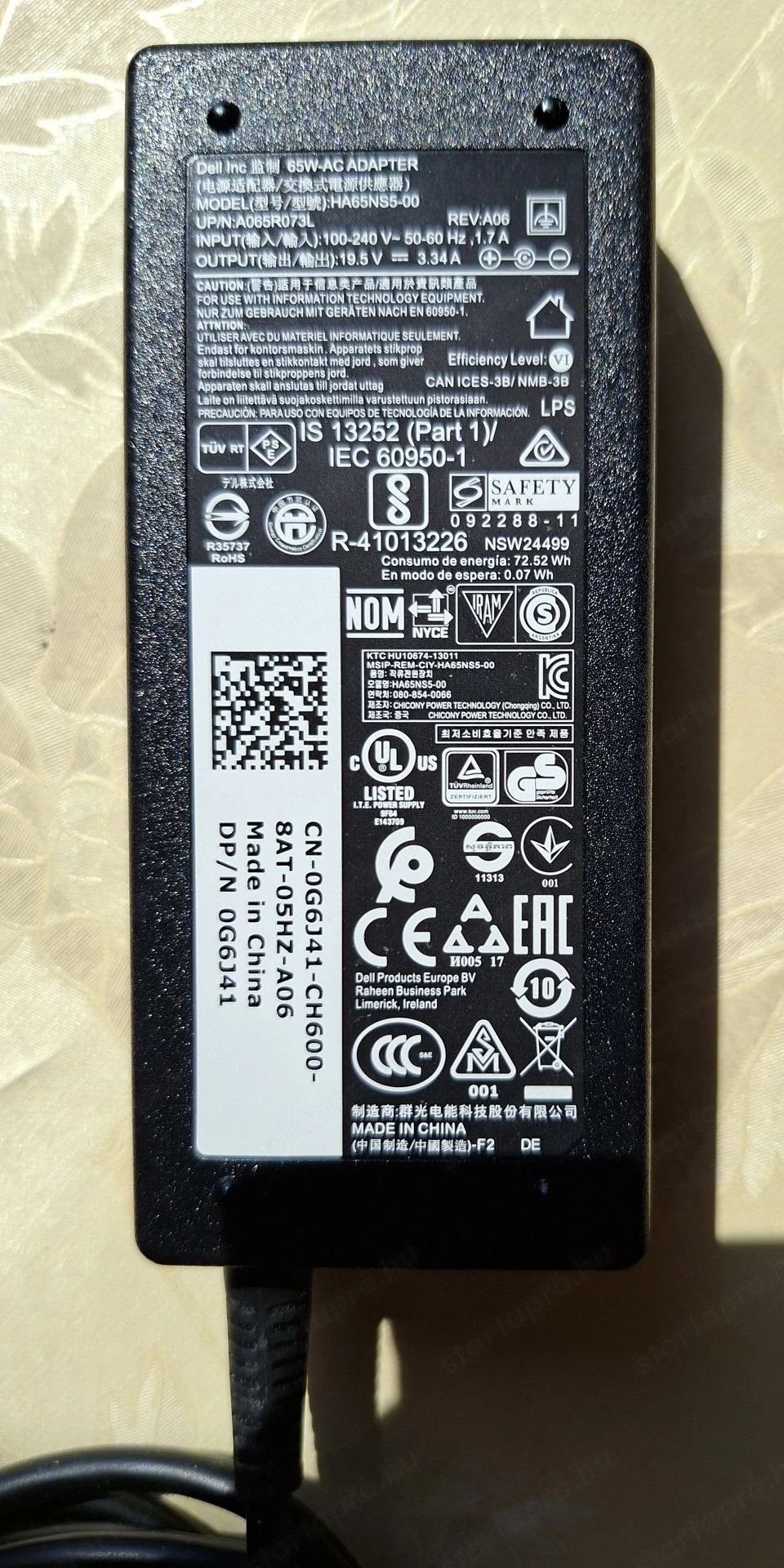 DELL HA65NS5-00 65W AC laptop töltő adapter
