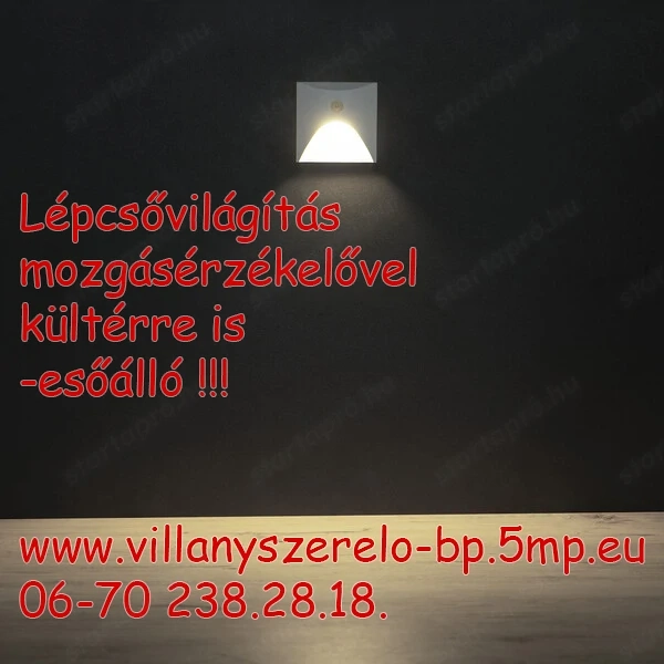 Süllyesztett Biztonsági mozgásérzékelős LED lépcsővilágítás  fali lámpa PIR mozgásérzékelővel, KÜLTÉ