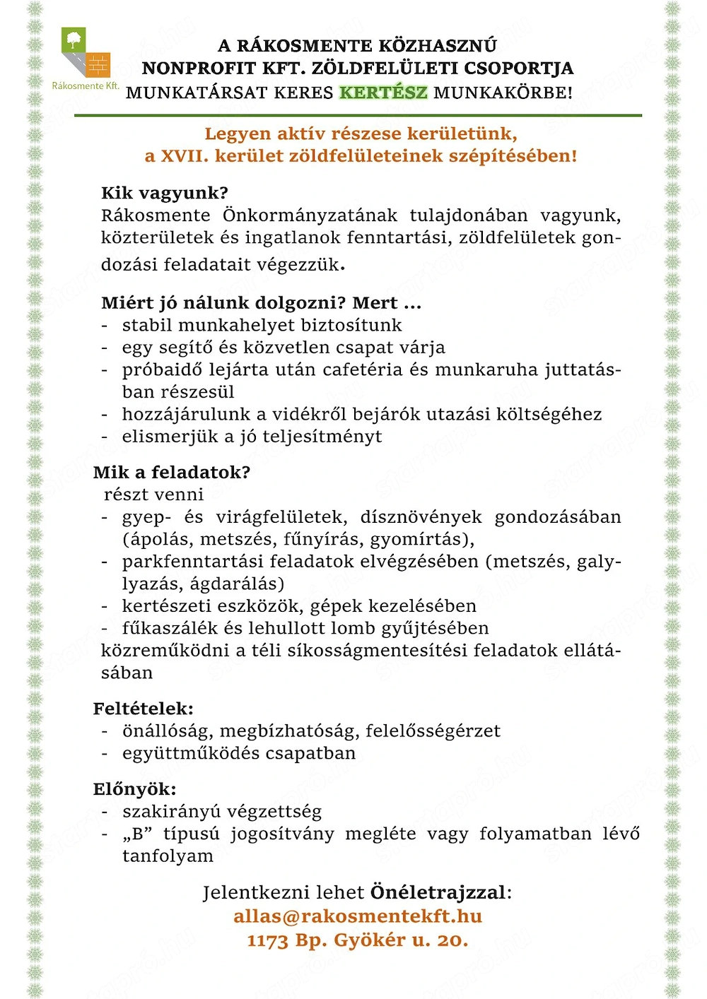Kertészt keresünk!