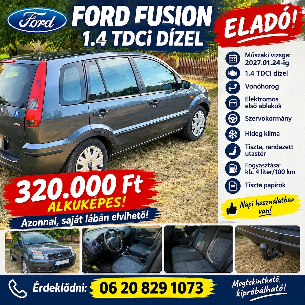 Ford frusion 1.4 tdci dízel műszakis Vonóhorgos 