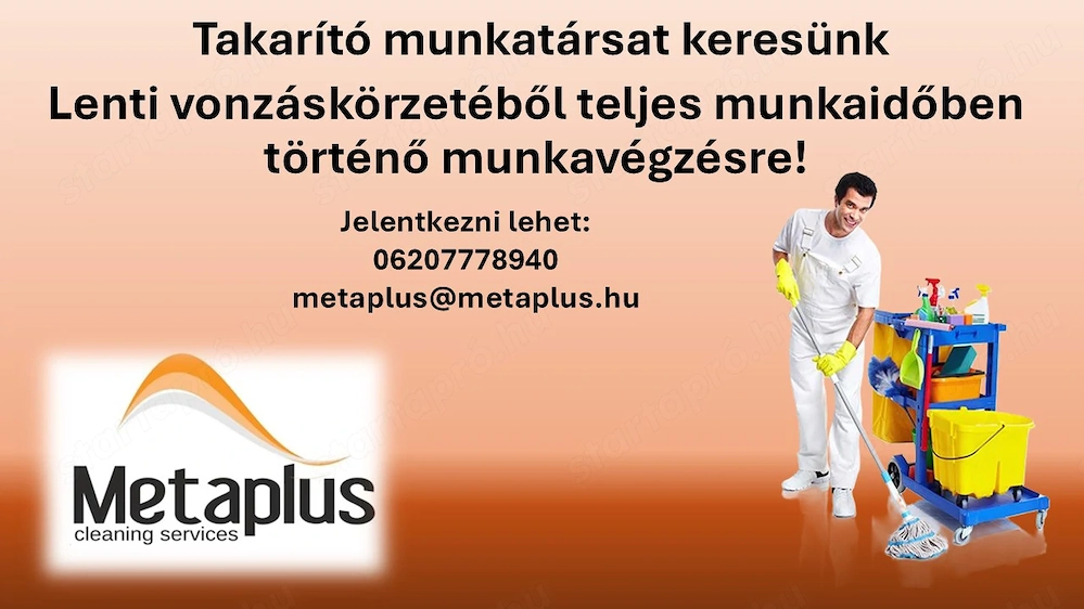 Takarító munkatársat keresünk Lenti vonzáskörzetéből!
