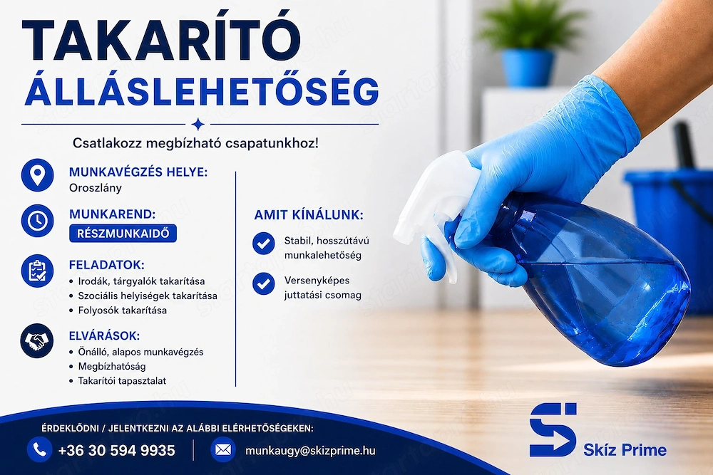Részmunkaidős takarító Oroszlány 
