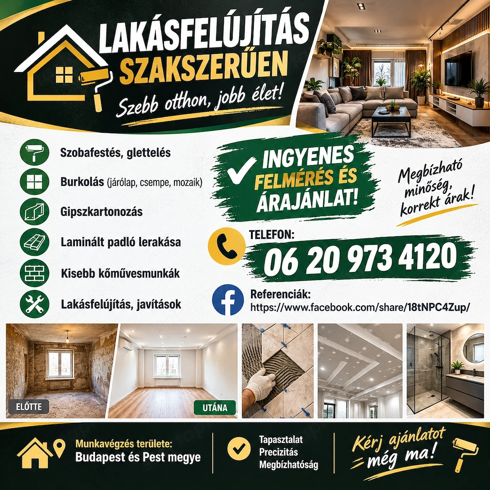 Kisebb- nagyobb lakásfelújítást vállalok 