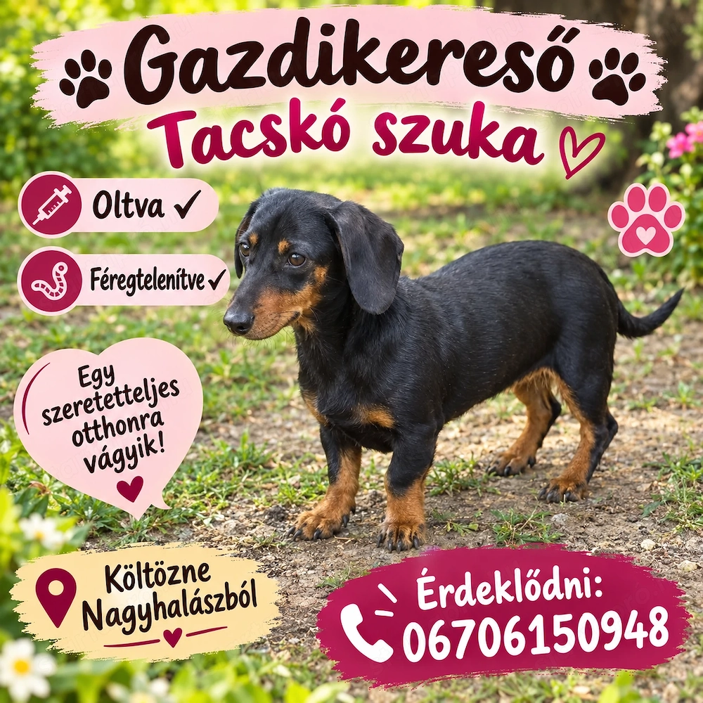 Gazdikereső tacskó szuka