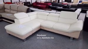 Fast valódi bőr balos sarok kanapé vanília színű ülőgarnitúra 265x210 cm relax fejtámlákkal 369.000 