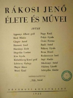 Harsányi Zsolt Rákosi Jenő élete és művei / könyv 1930 Fővárosi Könyvkiadó - kép 3