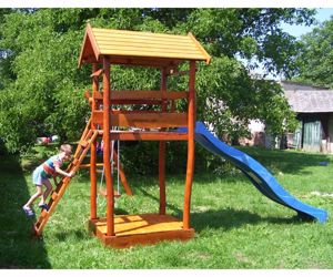 Akác fából készült játszóvár hintás csúszdás homokozós - kép 12