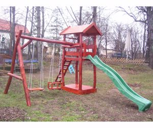 Akác fából készült játszóvár hintás csúszdás homokozós - kép 11