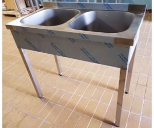 Új inox fóliás 2 medencés ipari nagy konyhai mosogató 40x40x30cm-es medencékkel - kép 2