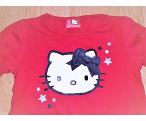 104/110 Újszerű cuki csillogó Hello Kitty mintás ruha felső  - kép 4