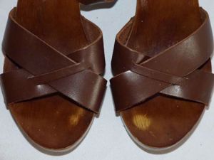 Zone barna bőr telitalpú fatalpú szandál 39 - kép 7