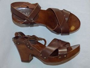Zone barna bőr telitalpú fatalpú szandál 39 - kép 8
