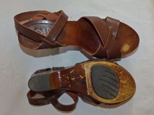 Zone barna bőr telitalpú fatalpú szandál 39 - kép 9