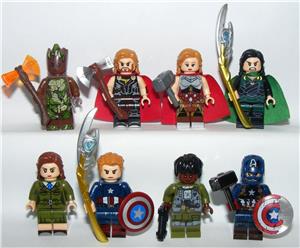 Lego Szuperhős Bosszúállók figurák Loki Thor új Pörölye Groot Amerika kapitány Tesseract Mjölnir