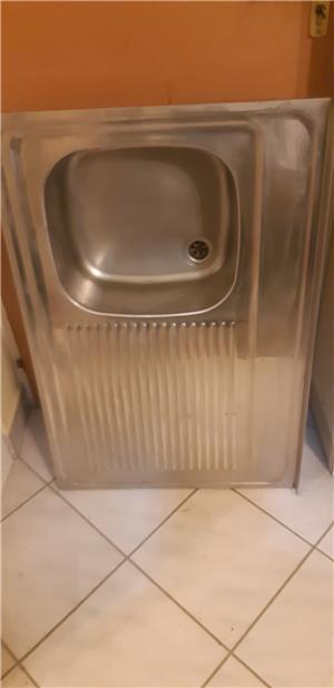 Kétmedencés inox telitetős mosogató tálca 50cm x 80cm. - kép 3