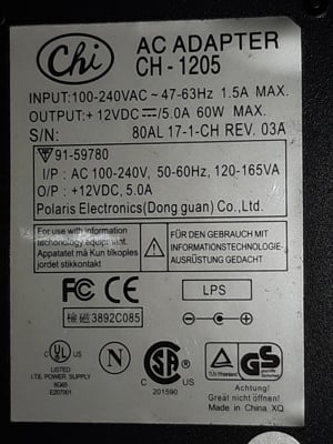 CHI CH-1205 DC adapter 12V 5A működő - kép 3