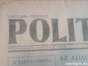 Politika 1947. május 17. hagyatékból 3000ft óbuda Politika 1947. május 17., használt, a képeken láth - kép 2