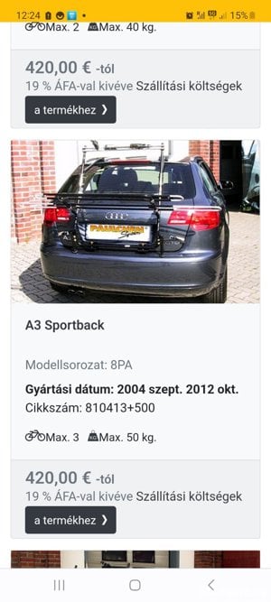 Kerékpár bicikli szállító Audi A3 2004-től 2012-ig - kép 4