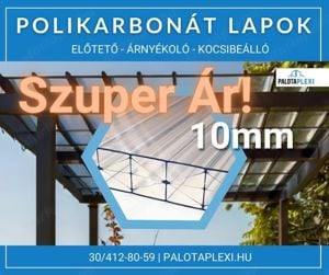 Előtető, Árnyékoló Polikarbonát lemez: 10 mm | erősített | UV védett | több színben | bruttó m2 - kép 1