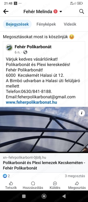 Fehér polikarbonát Polikarbonát és Plexi kereskedés