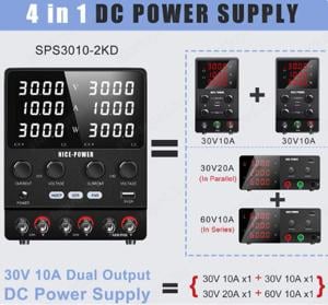 Dual labor táp 2x30V 2x10A 600W vagy 1x60V 10A vagy 1x30V 20A üzemmód, új, labortáp DC táp fix táp - kép 3