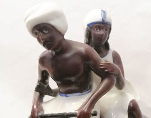 Afrikai elefánton utazó párocska, antik porcelán nipp szobor, egyedi ritkaság - kép 3