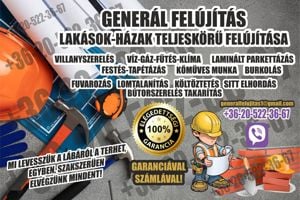 Generál felújítás  Áram-víz-gáz-fűtés-klíma, festés, burkolás, kőműves munkák! Salgótarján!