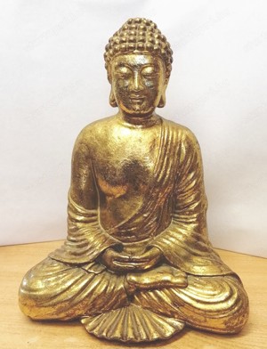 Aranyozott meditáló Buddha kerámia szobor. Értékes ritkaság - kép 3