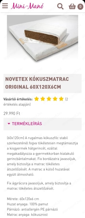 60*120-as méretű Novetex kókusz matrac - kép 2