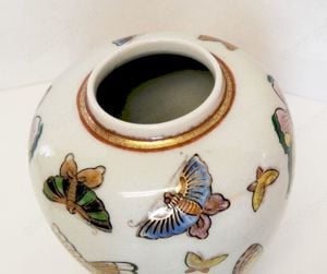 Pillangós retró japán Satsuma porcelán váza. Hibátlan különlegesség. - kép 6