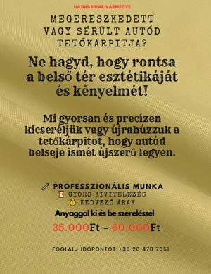 Tetőkárpit csere akár 30.000 forinttól!