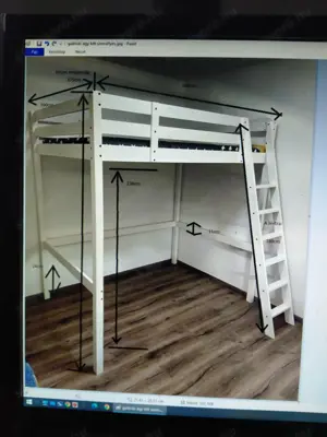 IKEA natúr színű fenyő félmagas gallériás ágyrácsokkal, matrac nélkül. - kép 2