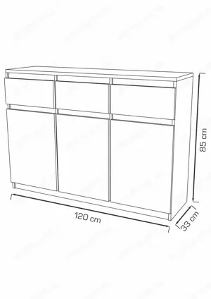 Washington 3S3F Komód Fehér 120 cm - kép 2